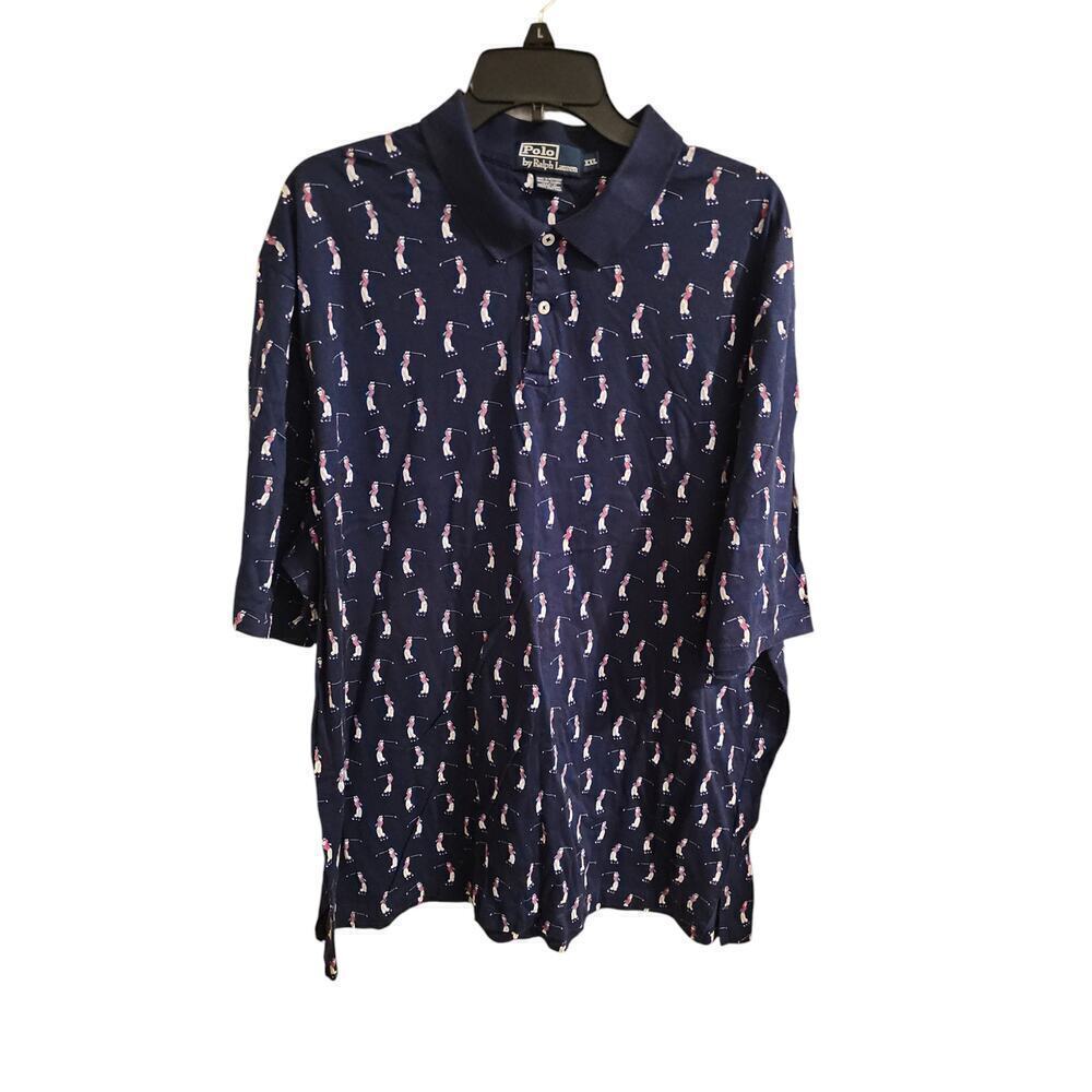 Polo Ralph Lauren sz XXL vintage navy golfer print polo golf shirt MT87